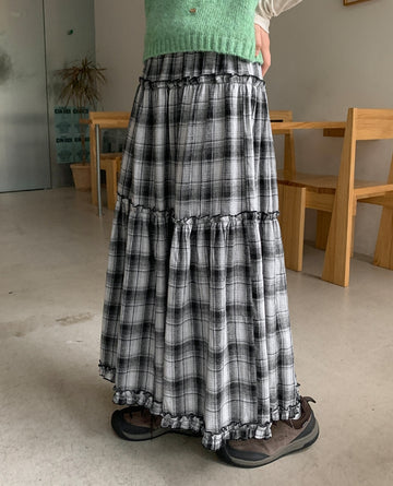 Tonbo Banding Check Frill Tiered Long Skirt